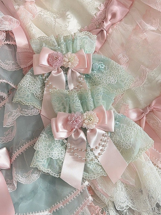 Bowknot Cuffs Floral Charm Design Wrist Beaded GreenPink