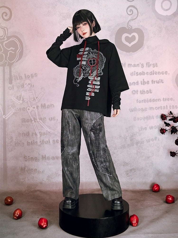 With Gothic Sleeve Graffiti Design 3/4 Dark Hoodie Print