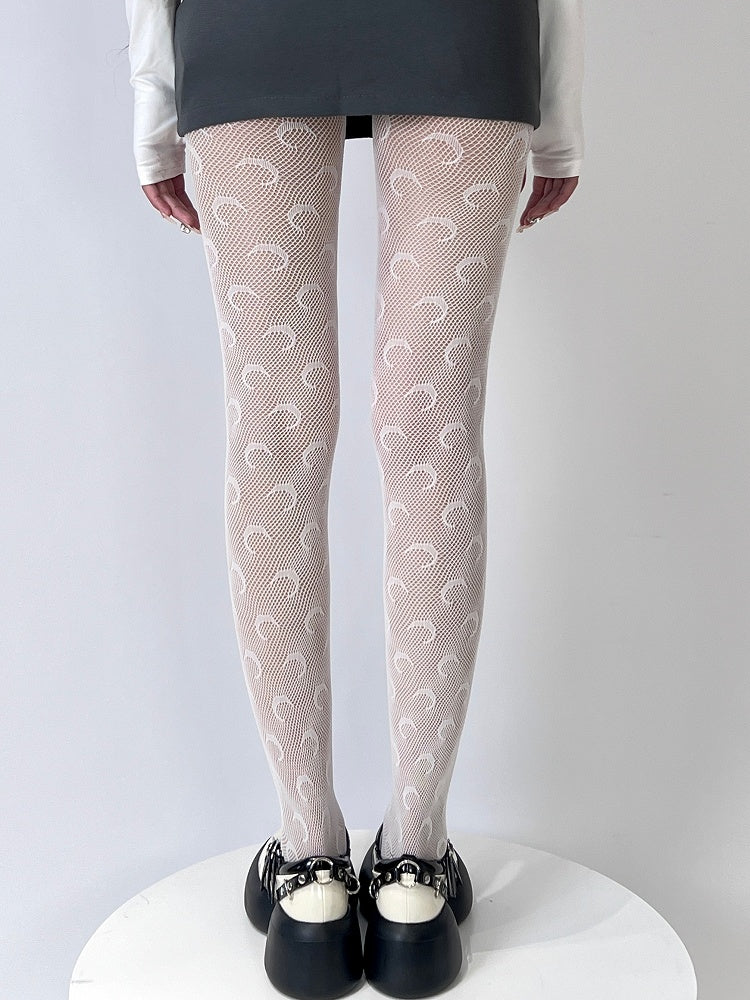 White/Black Bittersweet Moon Pattern Tights