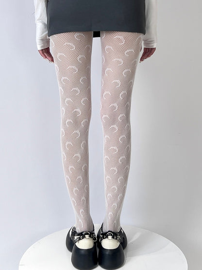 White/Black Bittersweet Moon Pattern Tights
