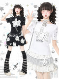 White Star Print Tee with Cute Bunny Applique