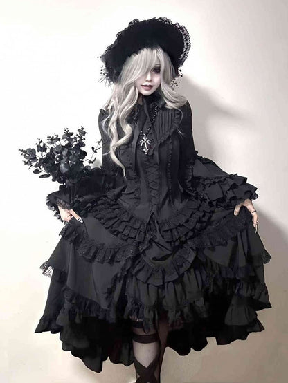 Lolita Sleeves Gorgeous Kuro Layered All Shirt Long Black Bell Gothic