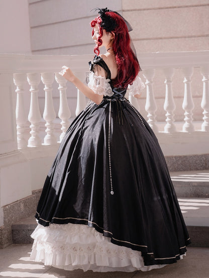 Black and White Gorgeous Train Dress Lolita Jumper Skirt