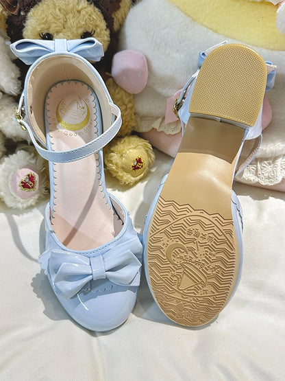 Lolita Shoes with Elegant in Leather Embellishment Bow Polished Blue PU