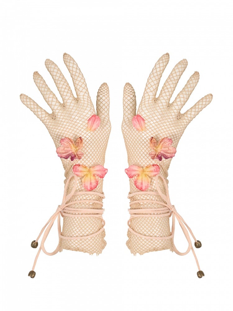 Fairy Gloves Floral Apricot Mesh