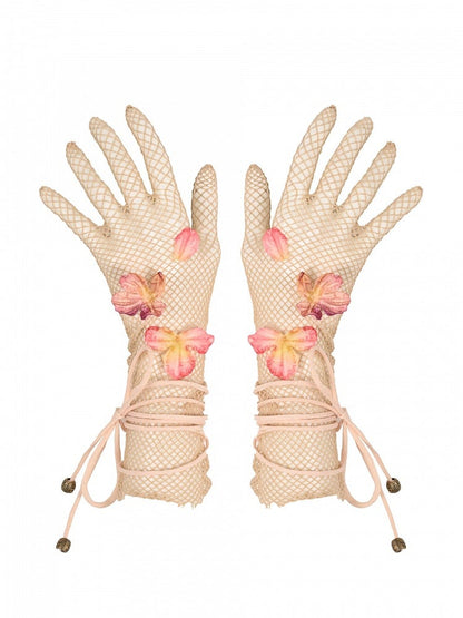 Fairy Gloves Floral Apricot Mesh