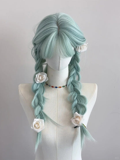 Straight with Green Wig Mint 60CM Bangs
