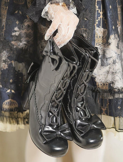 Black Accents Sweet with Edges Scalloped and Boots Bow Lolita