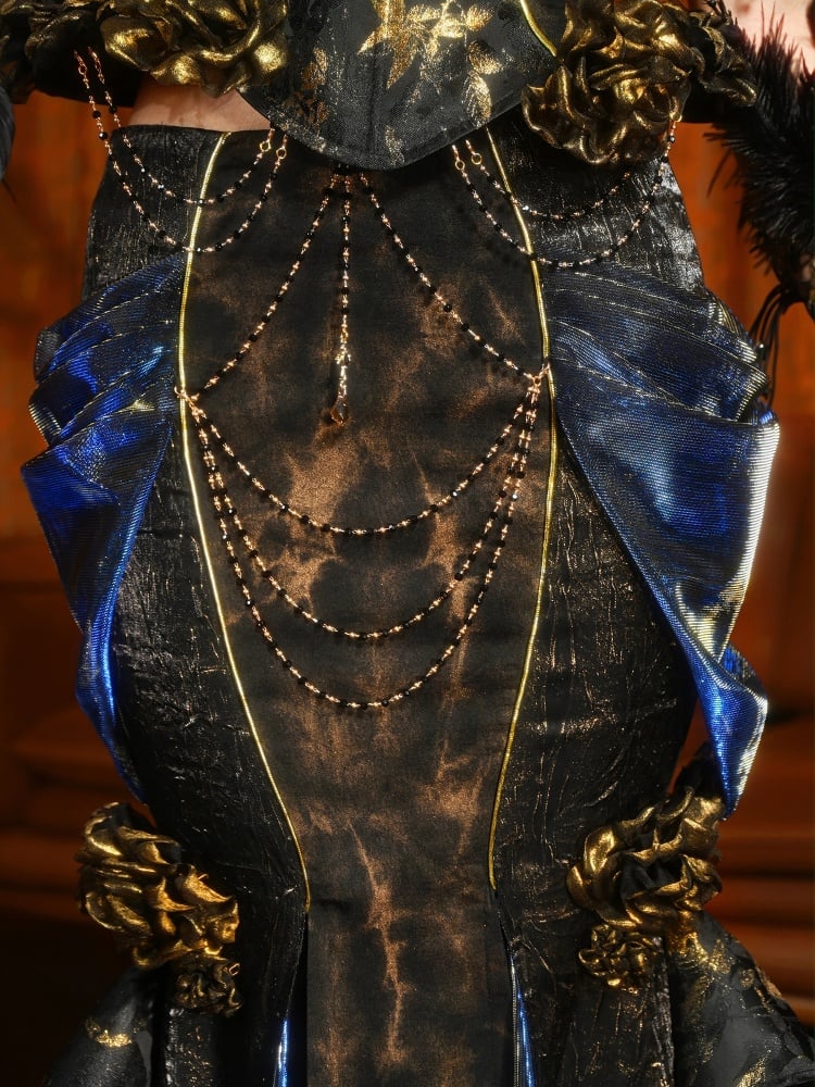 ブラック＆ゴールドゴスローズピンマーメイドスカート