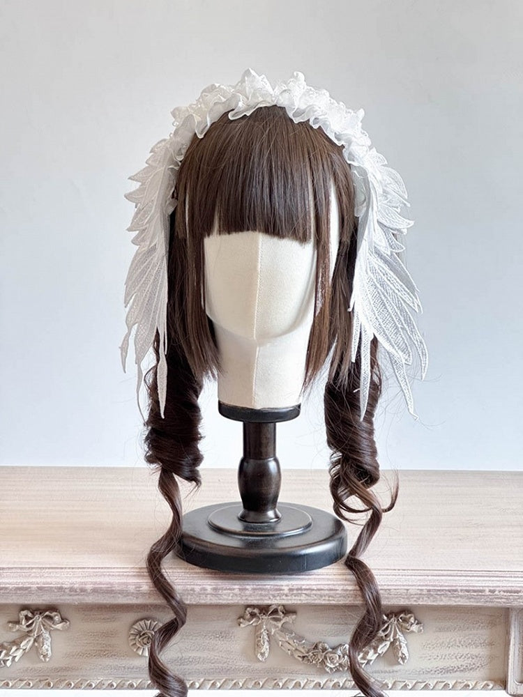 Color Lolita with – Details Lace Hairband Options 3 Ruffled Angel Wing