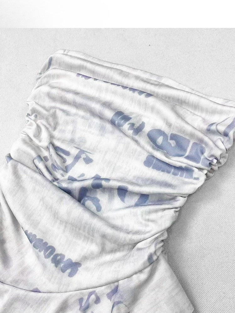 Print Glamorous Bittersweet Letter White with Top Strapless Asymmetrical Hem