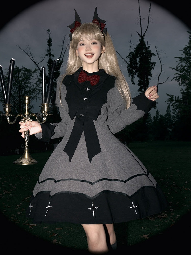 Geschwungenes Gothic Grau Schwarz und Flügel Lolita Fledermaus Mieder Juliette
