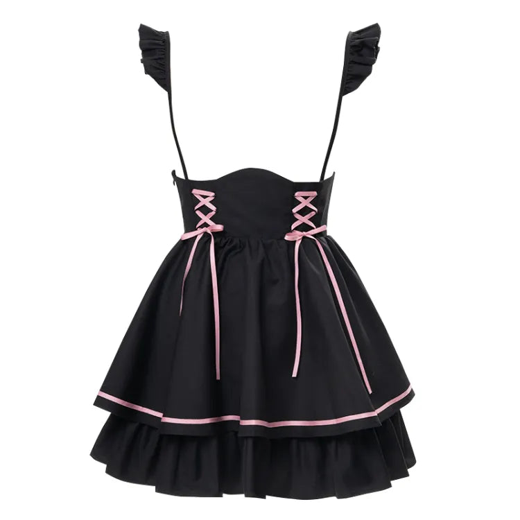 Overalls Style Suspender Jirai Clearance-Size Landmine Black 64CM S Dress Kei High Skirt for Waist