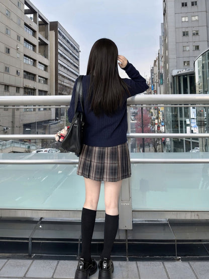 42CM/45CM/48CM/56CM/65CM Style JK Uniform Pleated Skirt Gray Plaid Preppy
