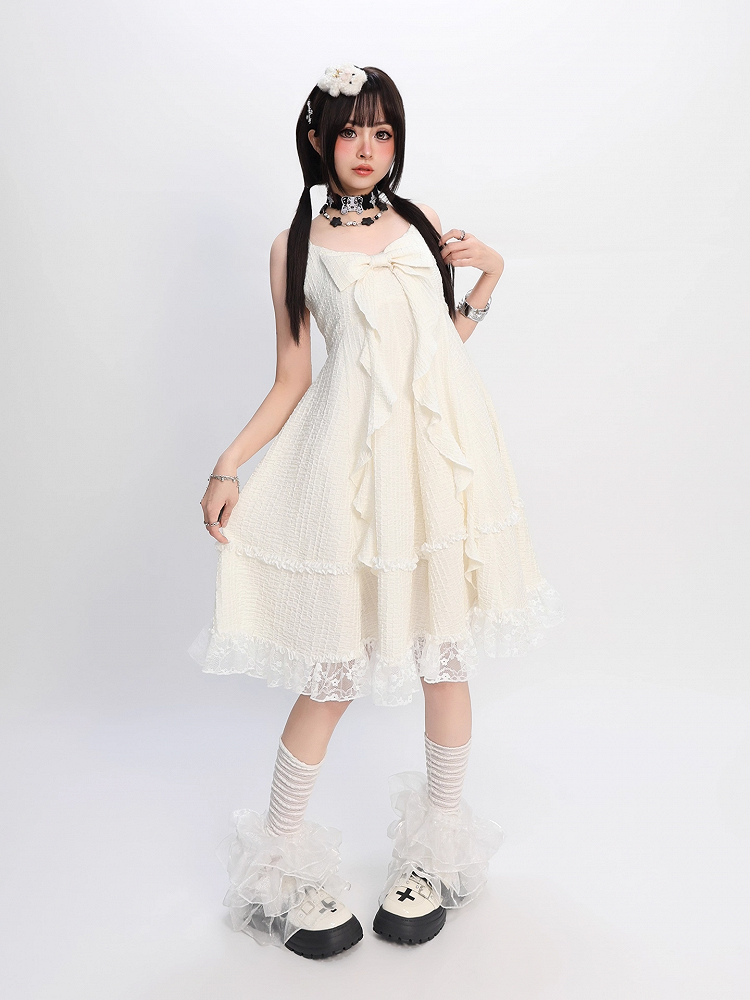 Big Bow Ausschnitt Spitzenrock Apricot Cami Kleid Trim Bubble