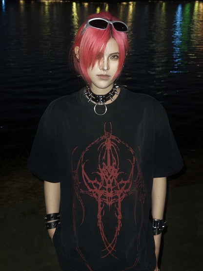 with Alien Print Black Creature Washed T-Shirt Fade