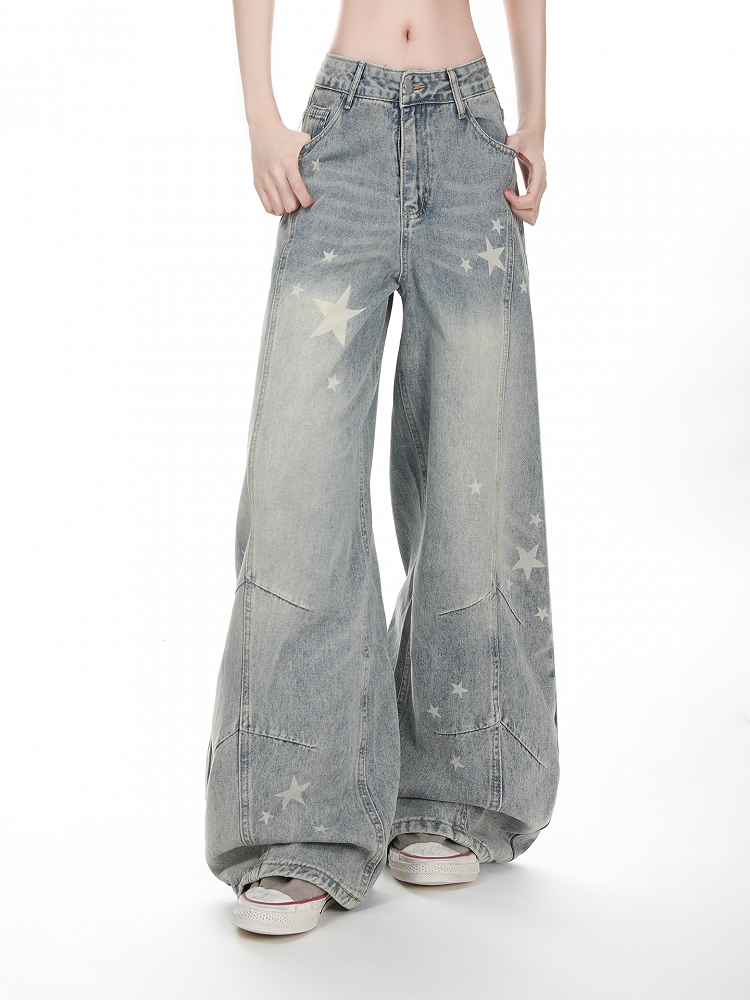 Wide-leg Blue/Black with Y2K Jeans Star Pattern