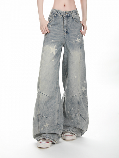 Wide-leg Blue/Black with Y2K Jeans Star Pattern