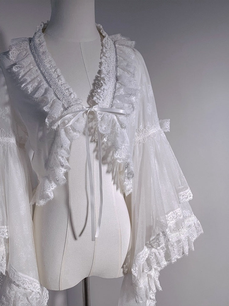 White Chinoiserie Lolita Floral Lace Top for Layering - Flower Banquet
