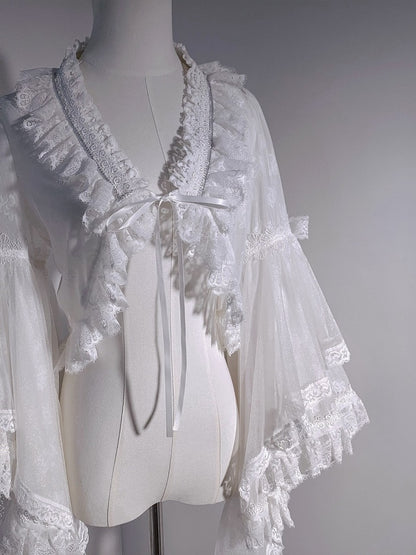 White Chinoiserie Lolita Floral Lace Top for Layering - Flower Banquet