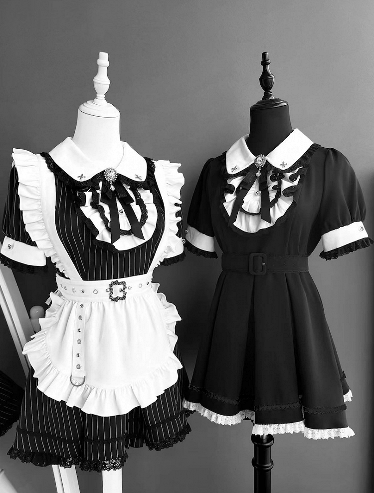 und Shorts Kei Jirai Set Pan Top Maid Weiß Peter Kragen Schwarz mit