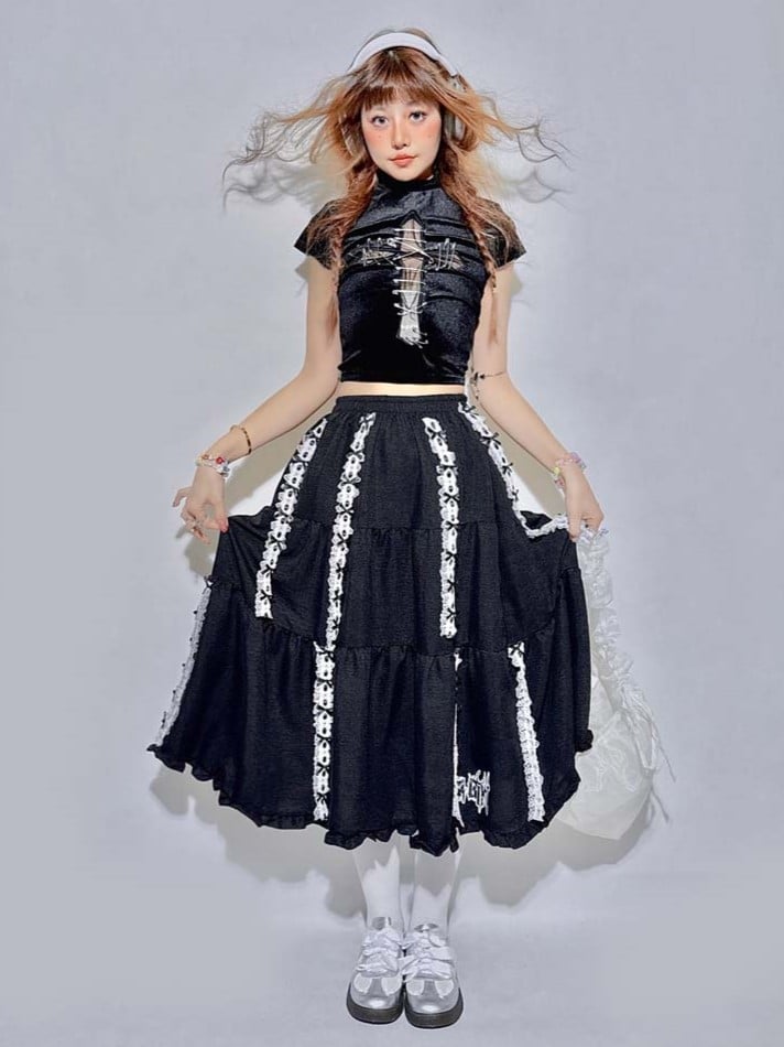 and with Black Foldable Lining Gothic Skirt Length Adjustable Built-In