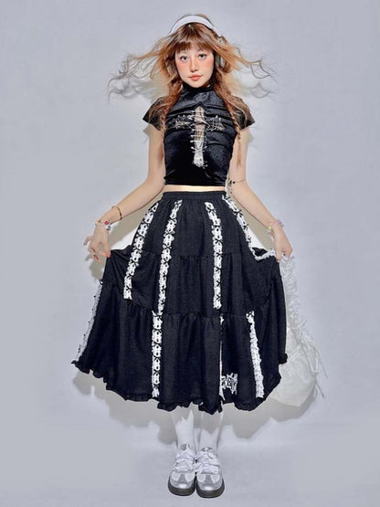 and with Black Foldable Lining Gothic Skirt Length Adjustable Built-In