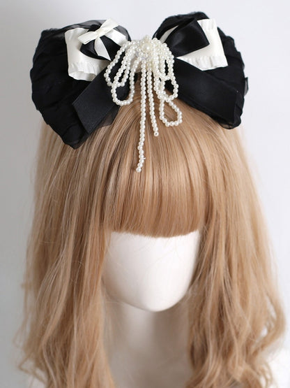 Beaded Bowknot Black Hairclip Tassel
