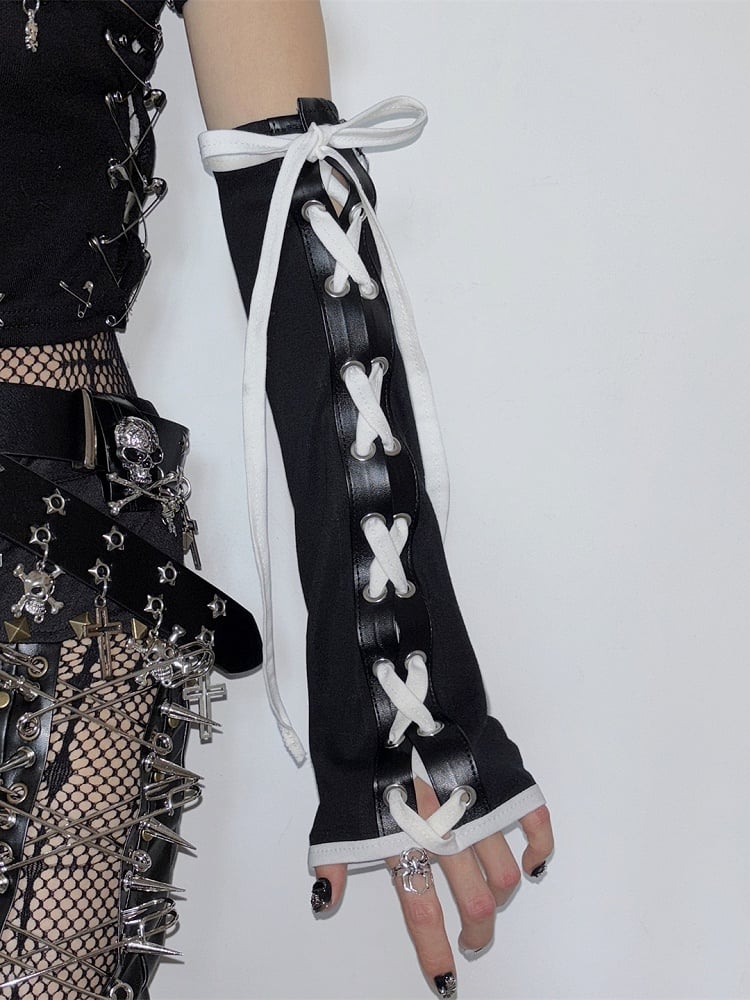 Träger Crisscross Y2K Design Selbstbinden Schwarz-Weiß Ärmel