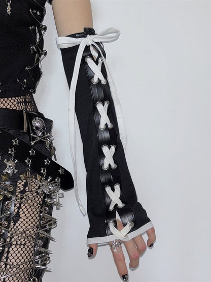 Träger Crisscross Y2K Design Selbstbinden Schwarz-Weiß Ärmel