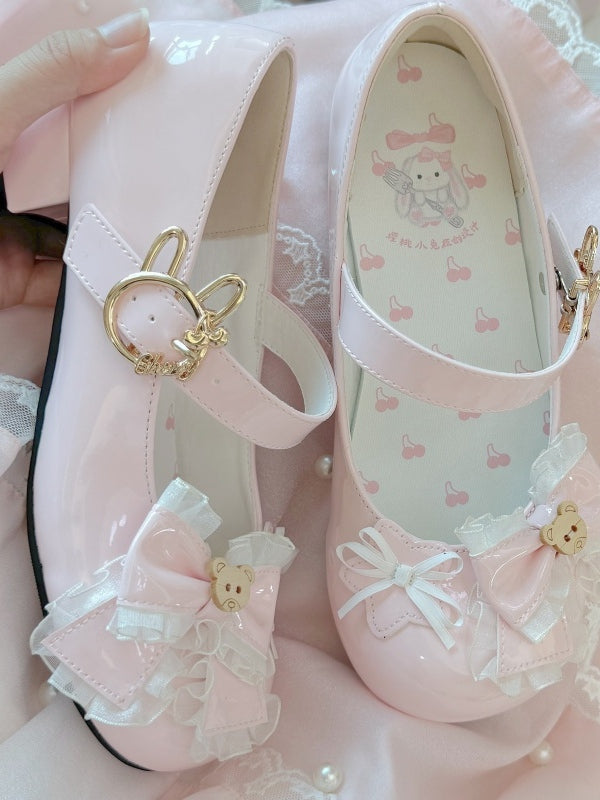 Bow in Shoes - PU Bear Jane Accents Low-heel/Mid-heel Pink Mary Teddy