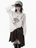 Split-Hem Top White Accent with Cross Zipper