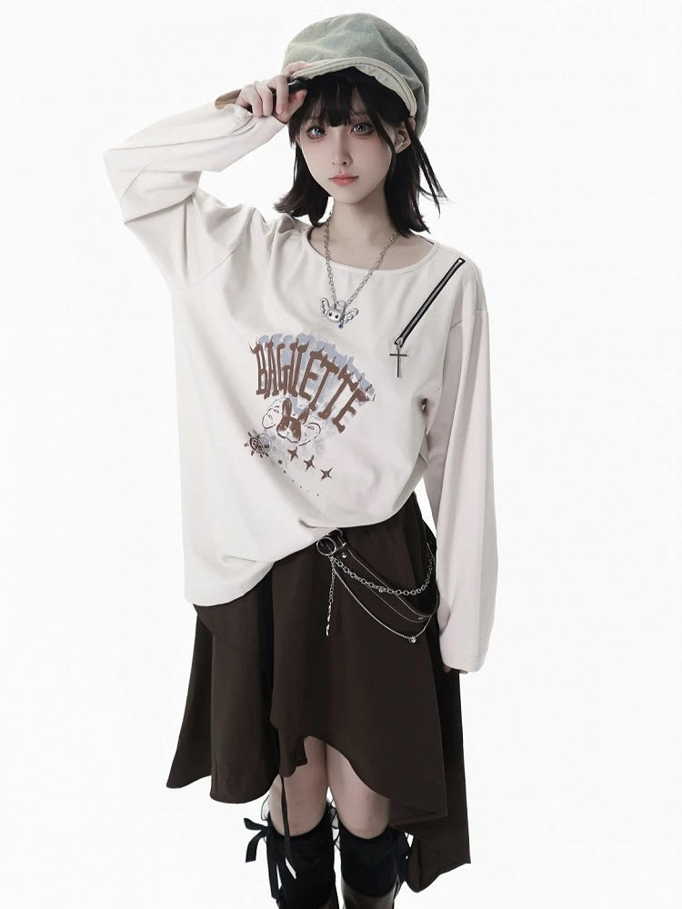 Split-Hem Top White Accent with Cross Zipper