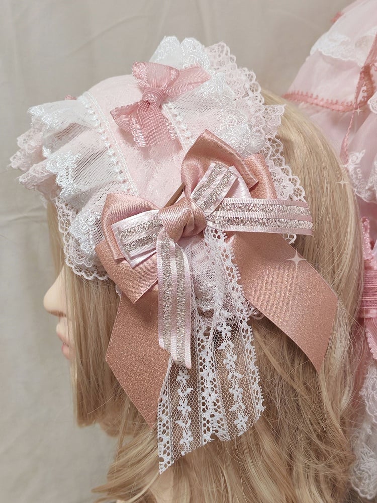 Hairband Bowknot White Lolita Lace Pink Glitter