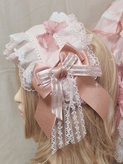 Hairband Bowknot White Lolita Lace Pink Glitter