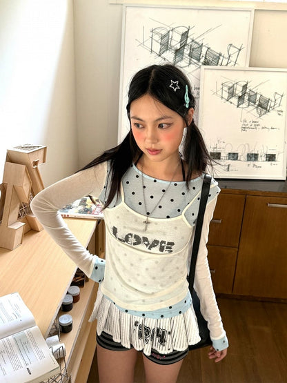 Print Black White Number Skirt with Striped Low-waist