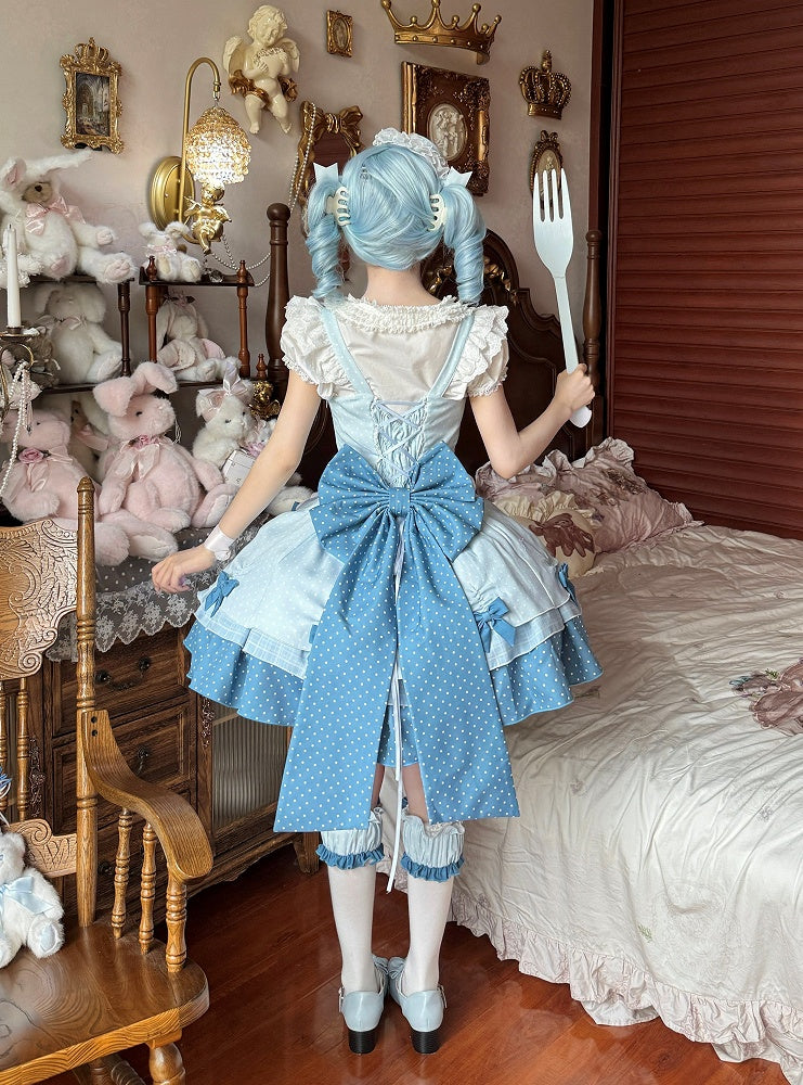 Blue Polka Dot Ruffled Sweet Lolita Jumper Skirt - Sweetheart Dream