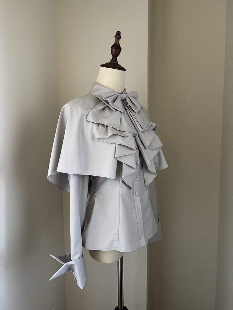 Jabot Gothic Bowtie Shirt Ouji with Cape Gray Design Light Lolita