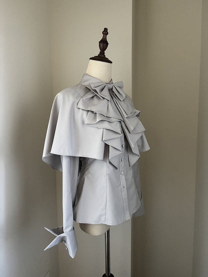 Jabot Gothic Bowtie Shirt Ouji with Cape Gray Design Light Lolita