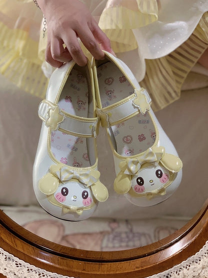 with Cute Toe - Heels Rabbit Lolita Accents Low Design for Strap Light Round Yellow Flower Details Bow