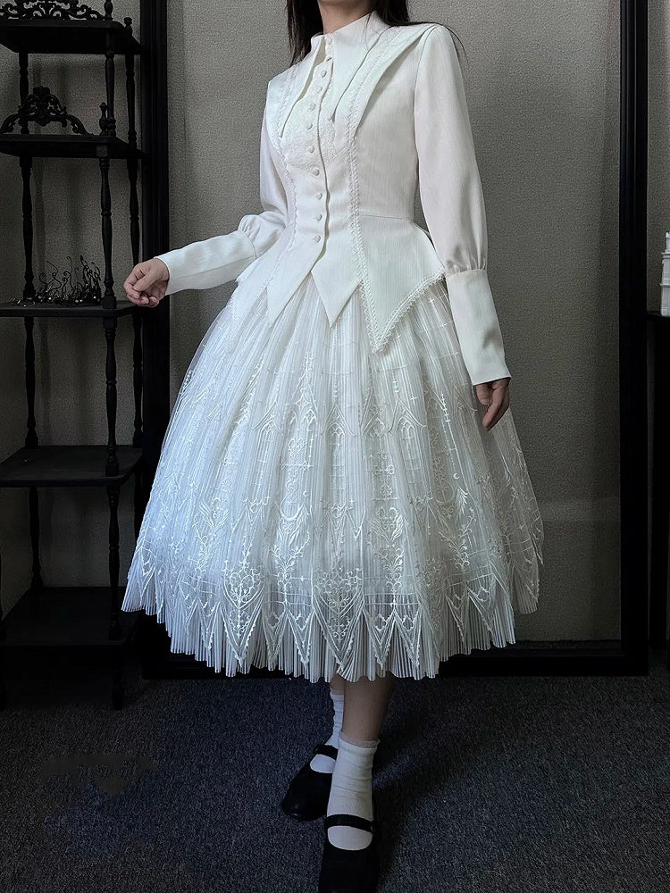 Sleeves Long Shirt Lolita White Collar Gothic Pointed Flat