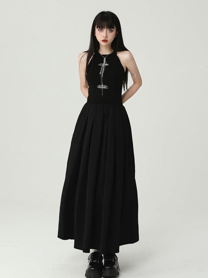 Gothic Black Round Neck Cross Sleeveless Dress