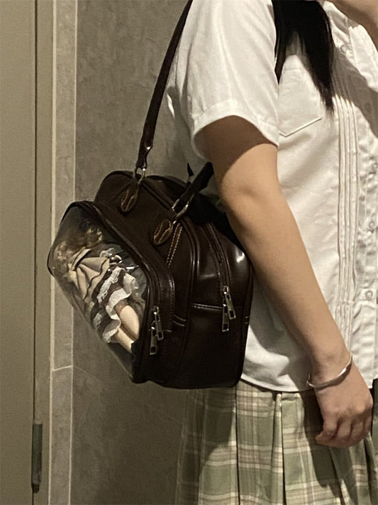Baseball Shoulder Ita Embroidery Brown Decoration Bag