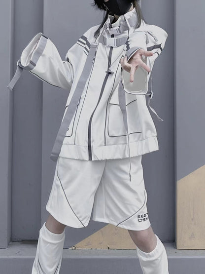 Weißes futuristisches Cyberpunk-Schnallenband-Komplettset