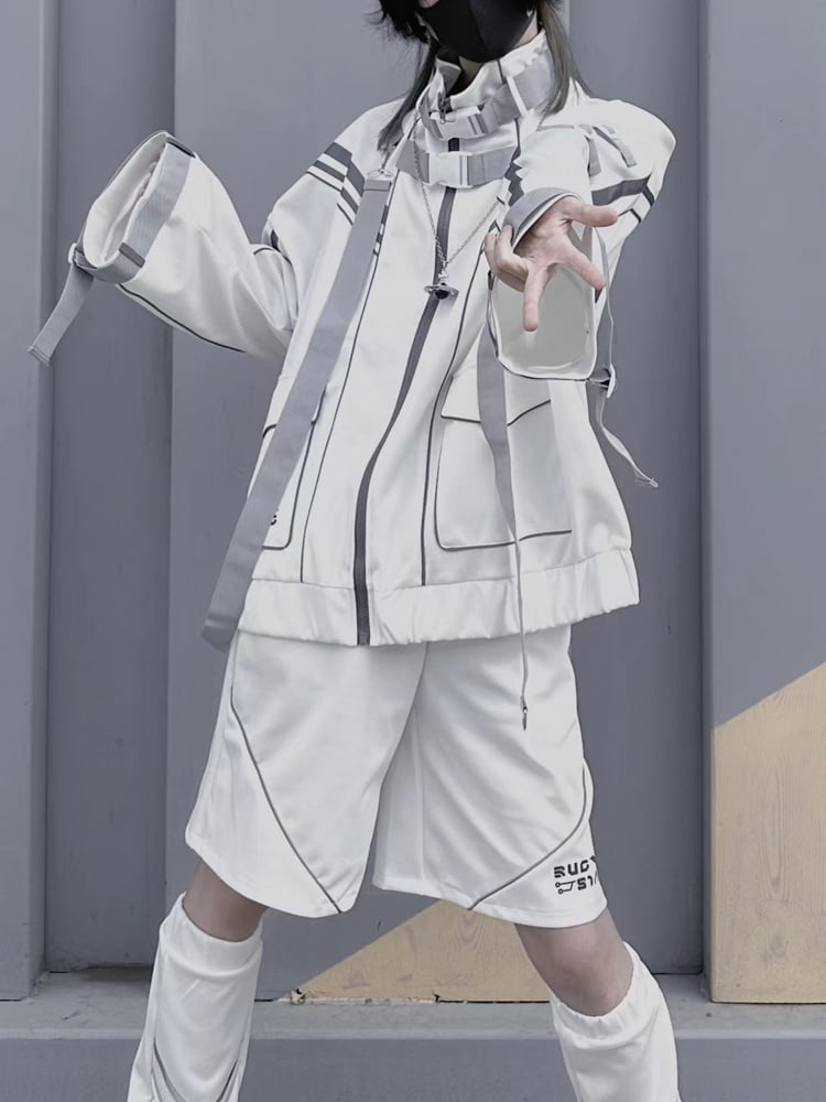 ホワイトフューチャリスティックサイバーパンクバックルストラップ ジライケイ フルセット