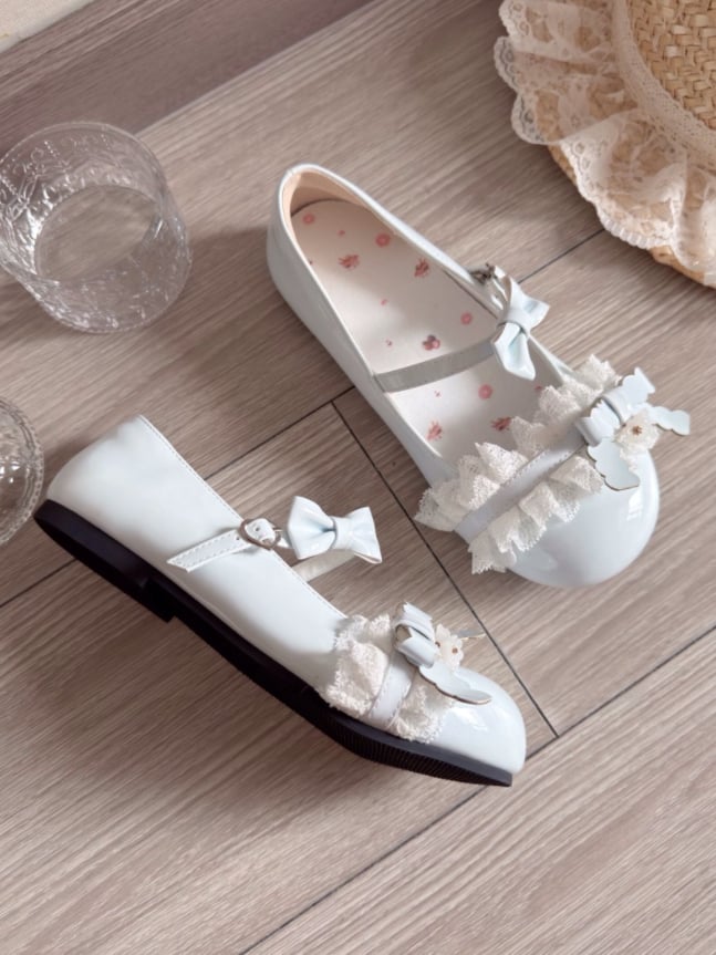 - Flat Baby Ruffled Lace Style Blue Mary Sweet Janes