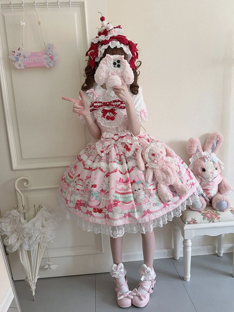 Cakes Kleid Sweet Cherry und Print Pink Lolita