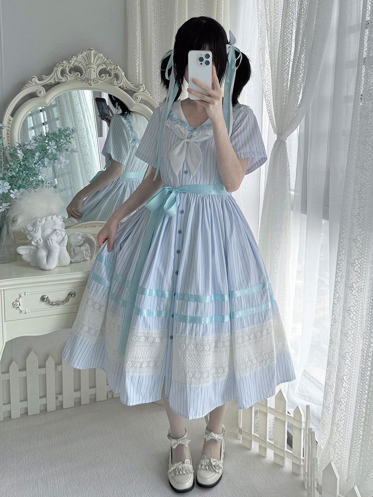 Sailor Pattern Available Plus Blue Lolita Dress Sizes Sea Collar Jacquard Summer Striped Shell