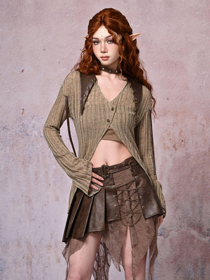 Wasteland Light Top Knit V-neck Punk Fit Coffee Slim