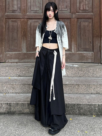 and - Closure Zipper Ouji Button Pants Floor-Length Black Fly Lolita Wide-leg